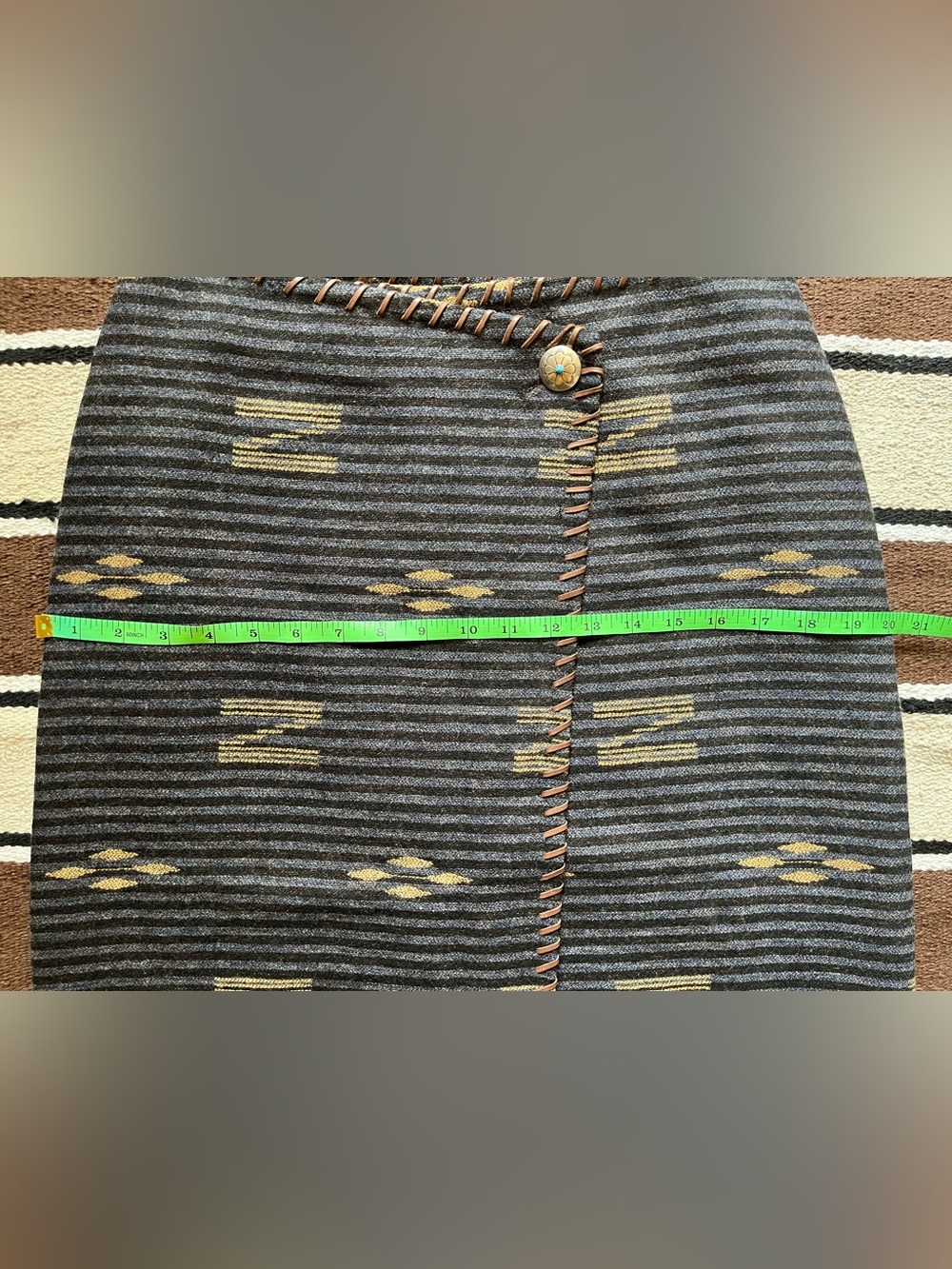 Vtg Ralph Lauren Western Southwest Wool Skirt dark blue wrap rodeo luxury - Picture 8 of 10
